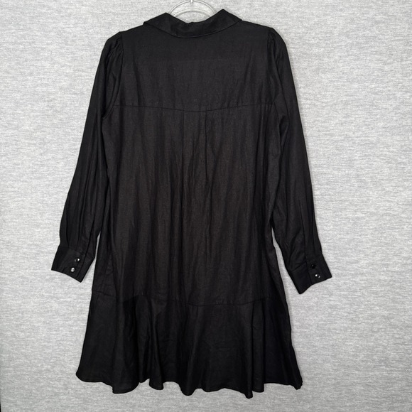 Cynthia Rowley Linen Long Sleeve Shirt Dress Size Medium Black Womens Drop Waist - Picture 5 of 6